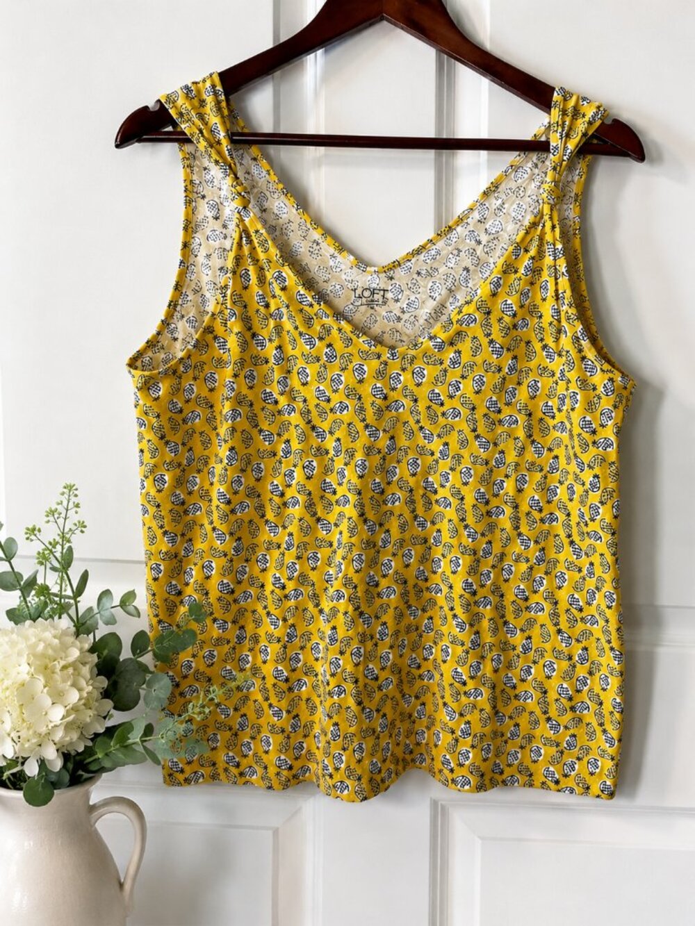 Yellow Pineapple Print Tank Top Sleeveless Summer Tropical Womens S